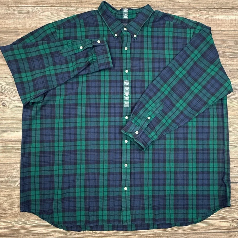 Polo Ralph Lauren Mens Size 4XB Oxford Shirt Green Navy Blue Plaid Brushed